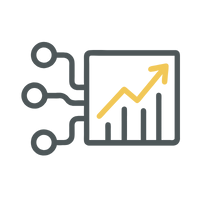 AI-powered analytics and automation icon with circuit and graph