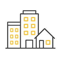 Icon showing diverse property types like buildings and homes