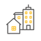Icon showing residential and commercial property types